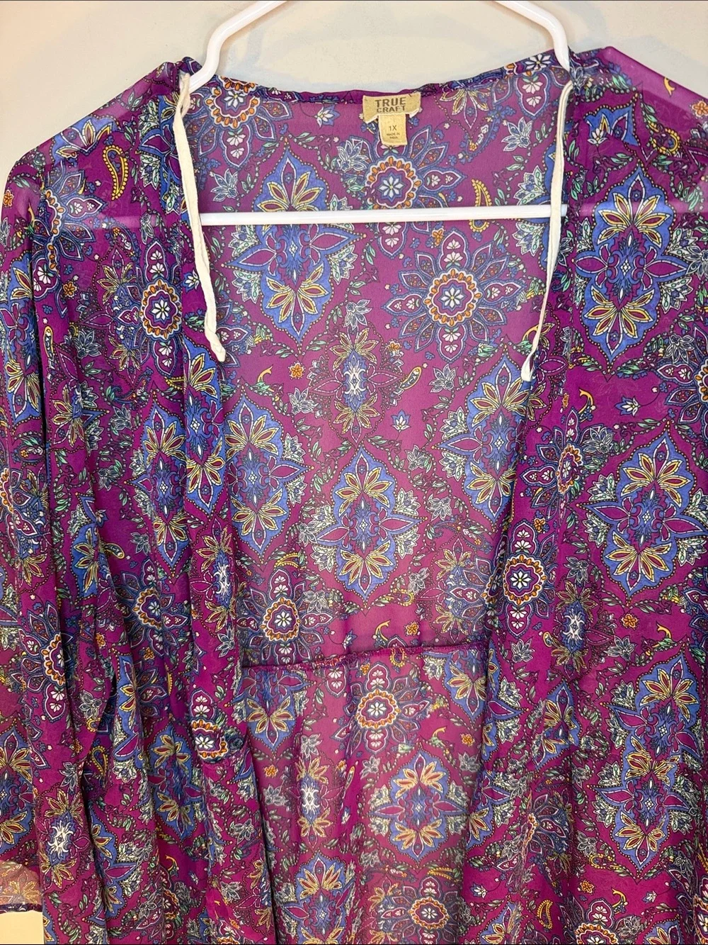 True Craft Purple Floral Sheer Coverup boho